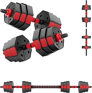 Set Pesi Regolabili 40 KG - 2 Manubri + 1 Bilancere Ottagonale Antiscivolo, Set Palestra Casa Fitness Bodybuilding Home Gym KOOLOOK