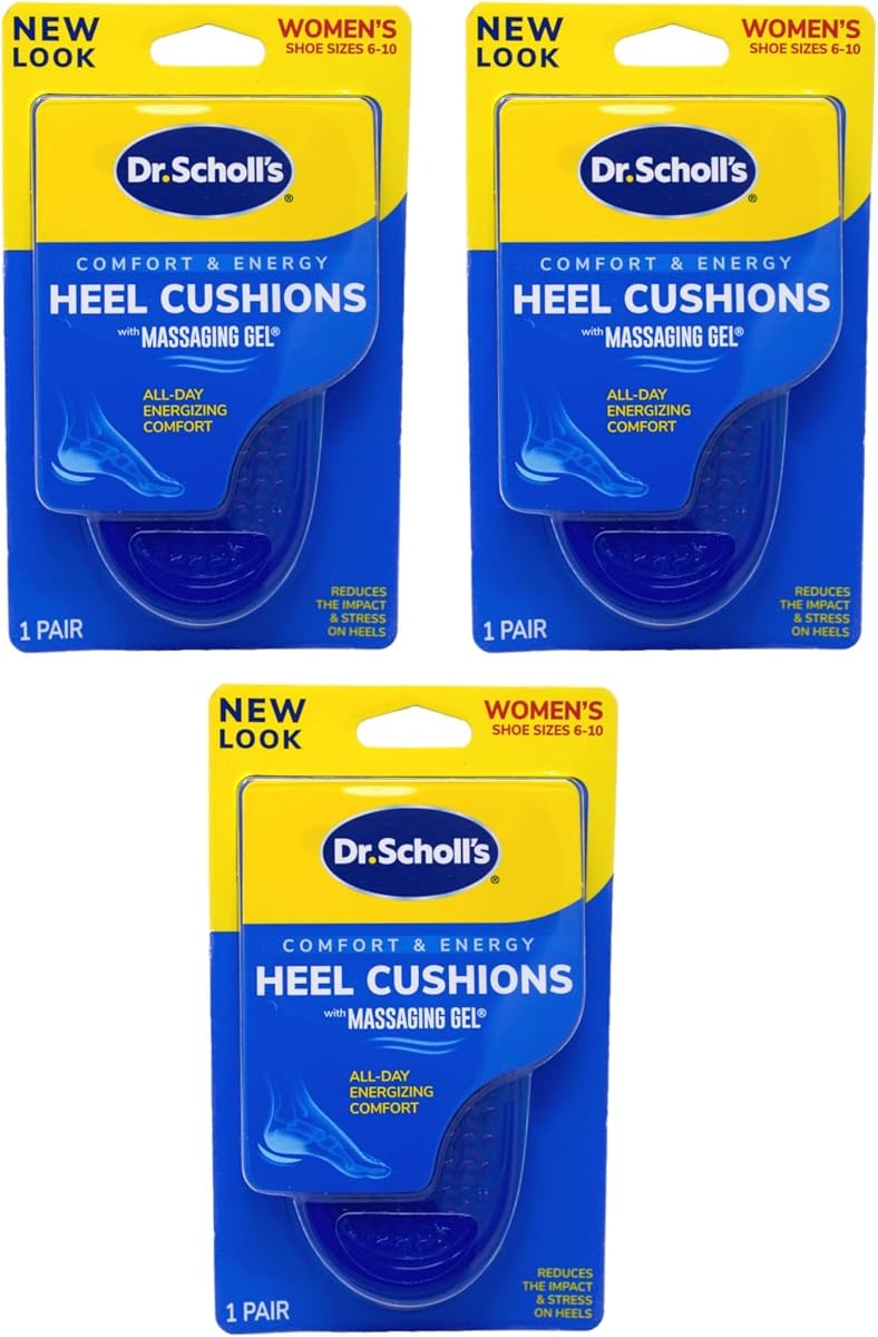 Dr. Scholl's Massaging Gel Heel Cushions for Women Size 6-10 - 1 PR, Pack of 3