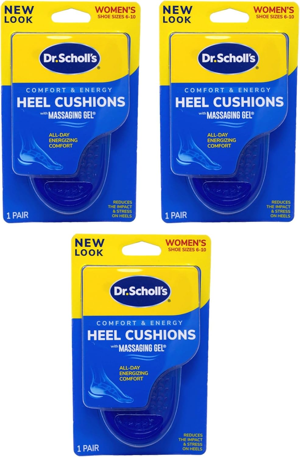 Dr. Scholl's Massaging Gel Heel Cushions for Women Size 6-10 - 1 PR, Pack of 3