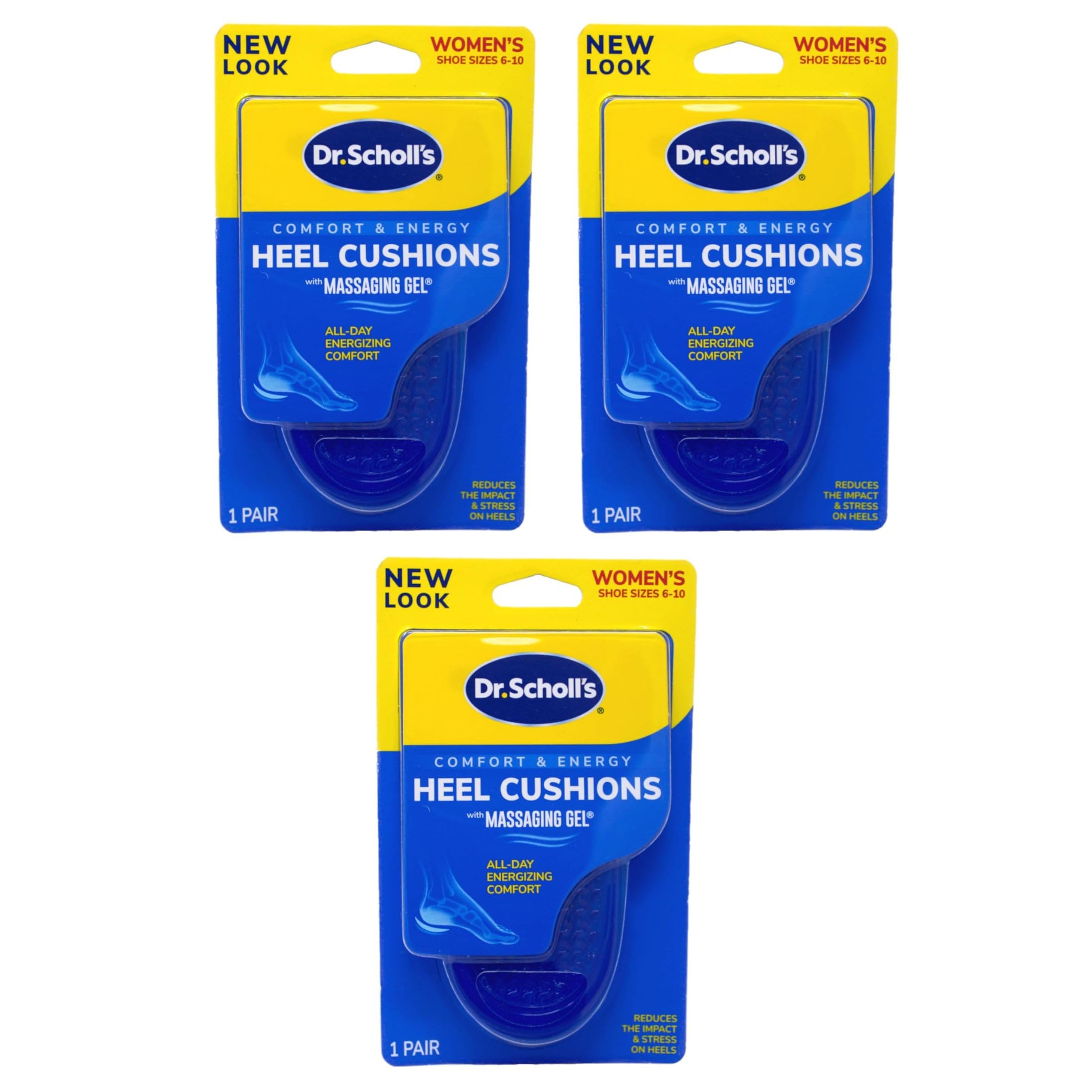 Dr. Scholl's Massaging Gel Heel Cushions for Women Size 6-10 - 1 PR, Pack of 3