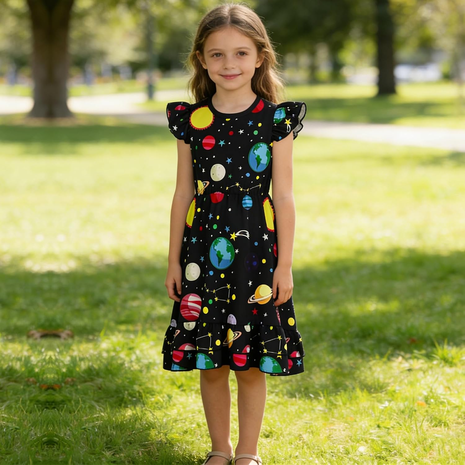 Girls Summer Dress Hawaiian Flutter Sleeve Floral Dresses for Kids