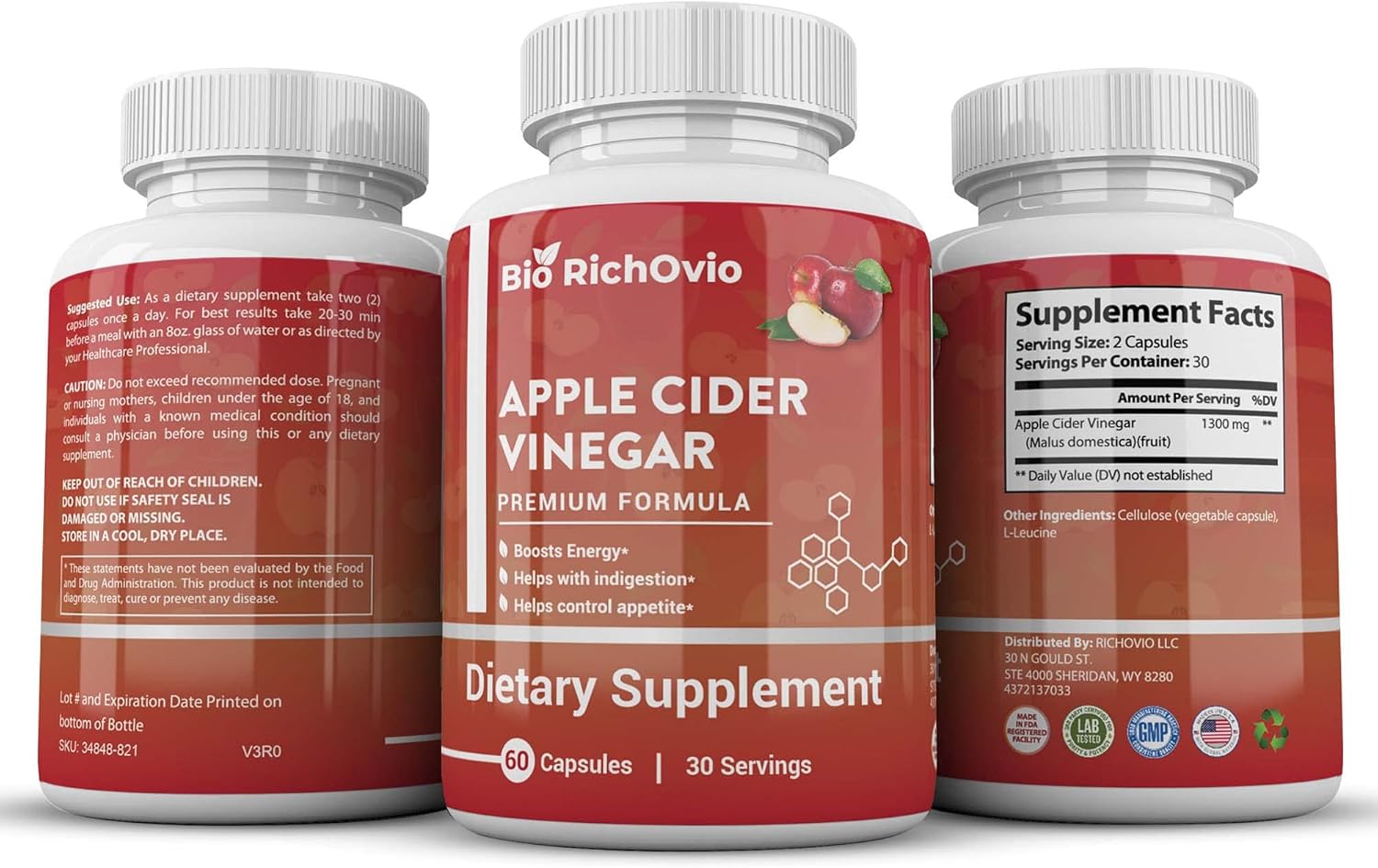 RichOvio Bio Apple Cider Vinegar Capsules 60Count Apple