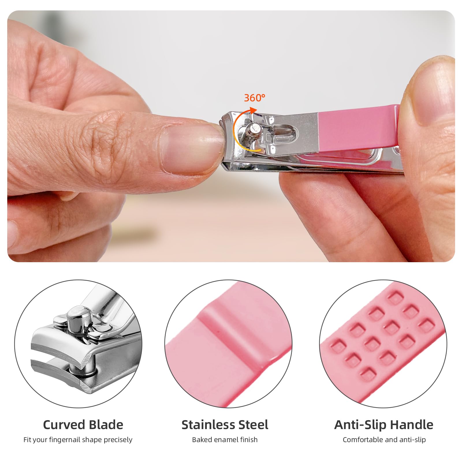 Andrea Juego de manicura, kit de 10 piezas de cortaúñas profesional de acero inoxidable, kit de manicura portátil, kit de pedicura (rosa)