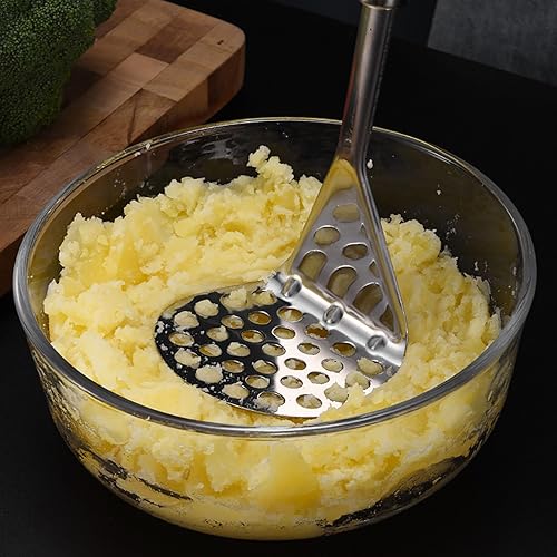 Miniatura 5 de Paquete de 2 machacadores de patatas, de acero inoxidable, manual resistente, integrado, utensilios de cocina para patatas, aguacates, calabazas,