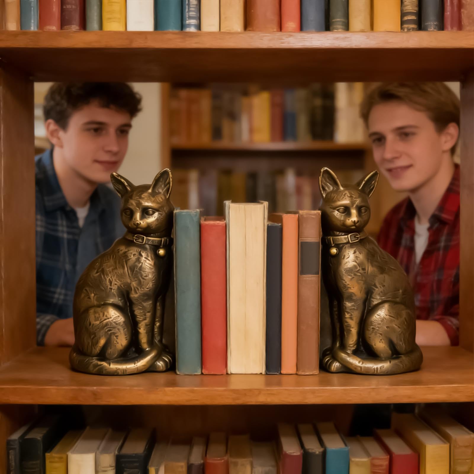 Sujetadores de libros con forma de gato para estantería 1 par de esculturas