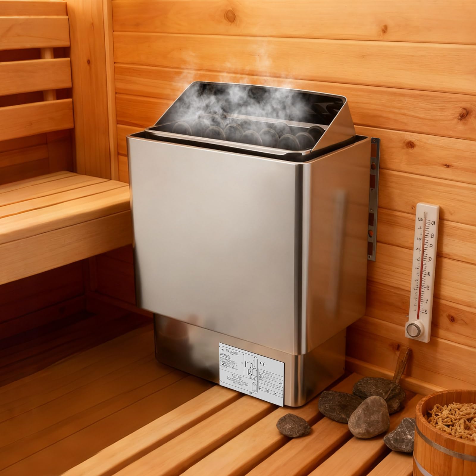 Elektryczny piec do sauny, montaż ścienny, 6000 W, 0-120 °C, kuchenka do sauny, przenośne ogrzewanie sauny, piec do sauny z zewnętrznym kontrolerem, do prywatnych saun i siłowni