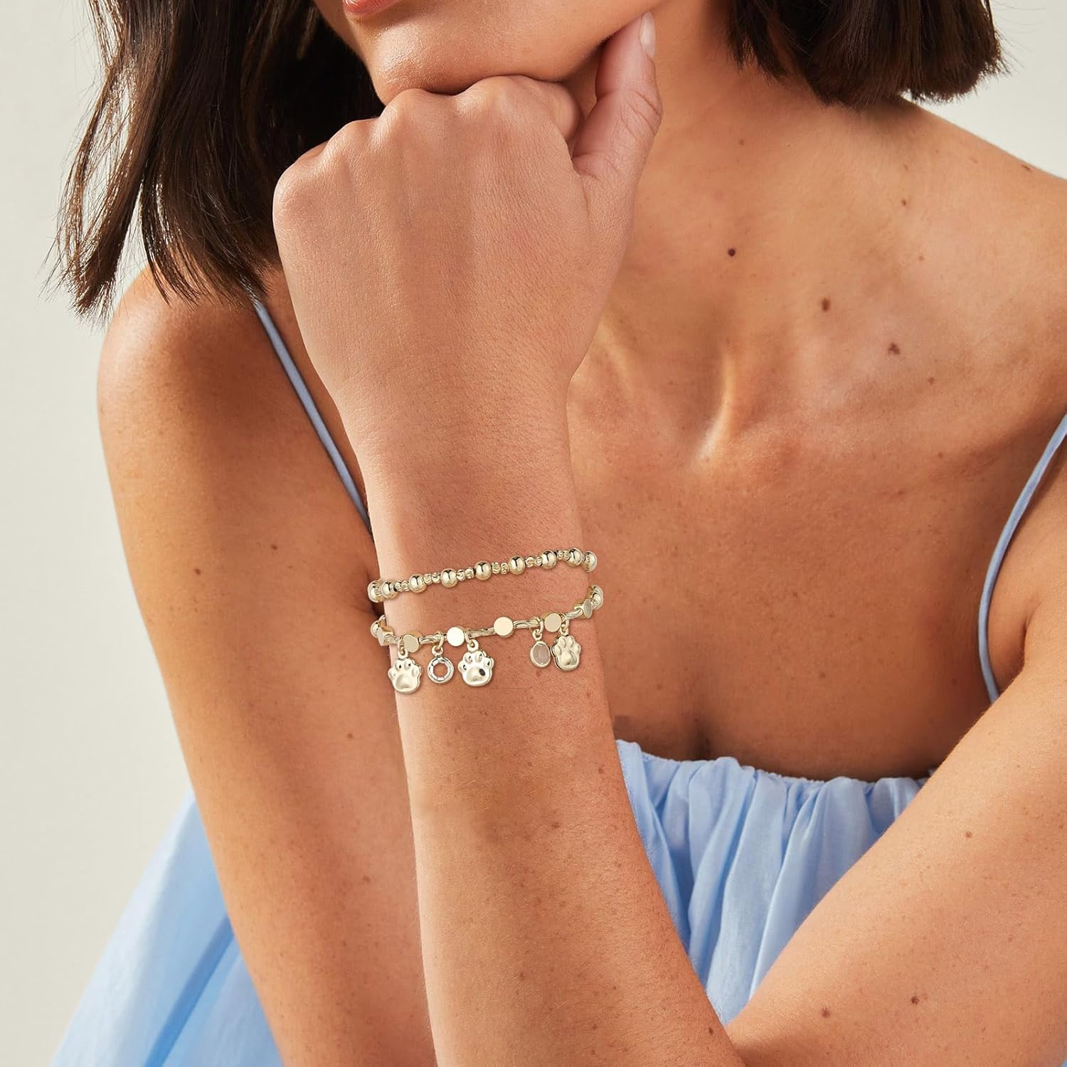 HZMAN Gold Bracelets for Women 14K Gold Beaded Bracelets Stackable Bracelets for Women Layer Charm Bracelet - Image 3