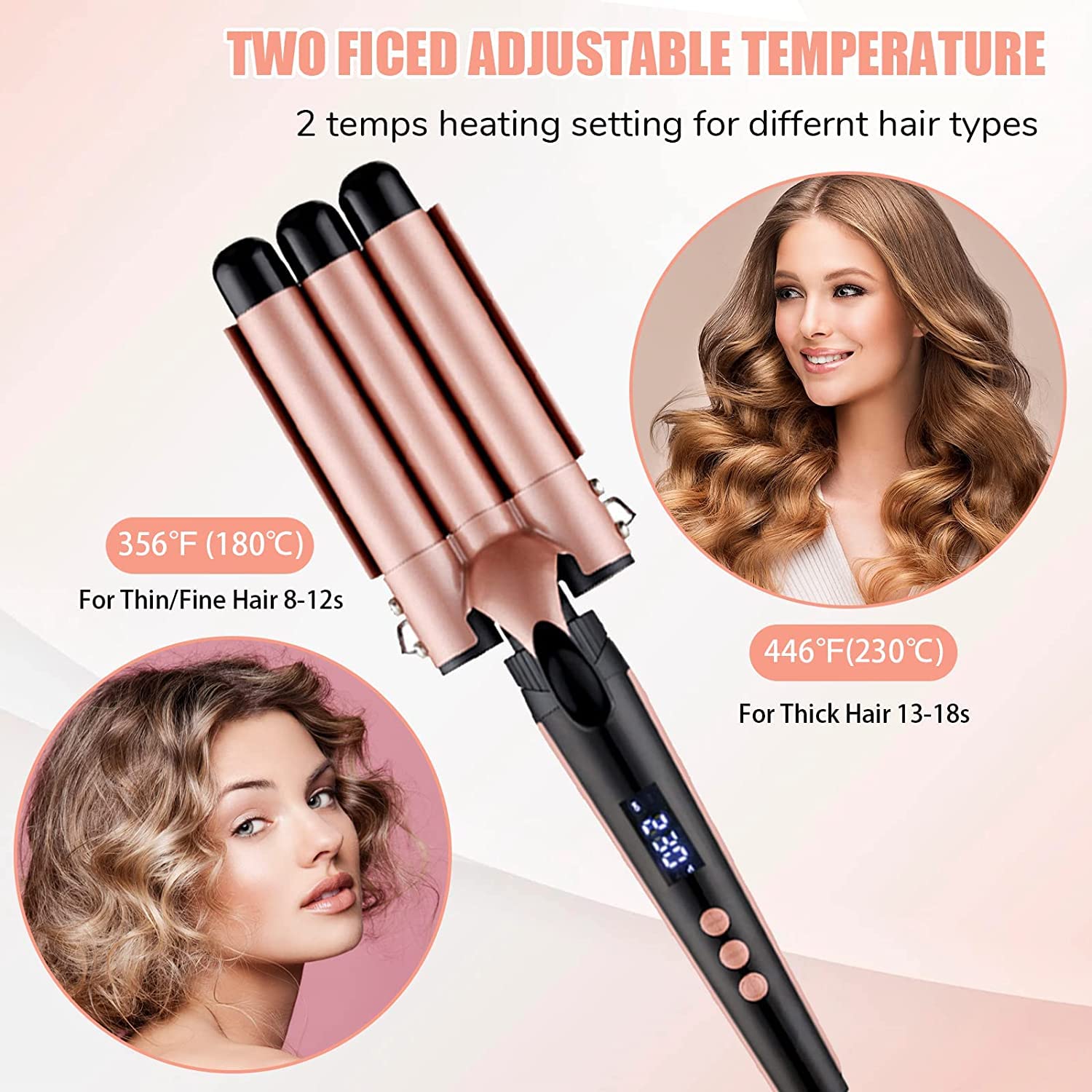 Feadem Curling Wand Iron, 5-in-1 Multifunction Curling Tongs Set with Interchangeable Ceramic Coating Barrels, Curling Wand for Long/Short Hair, LCD Display for Different Size Curls and Waves