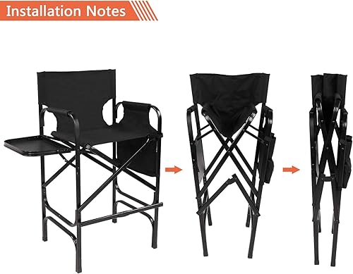 Miniatura 8 de mefeir Silla de Director de 30" Plegable Negra con Mesa Lateral y Bolsa de Almacenamiento, Altura de Barra Portátil para Artista de Maquillaje,