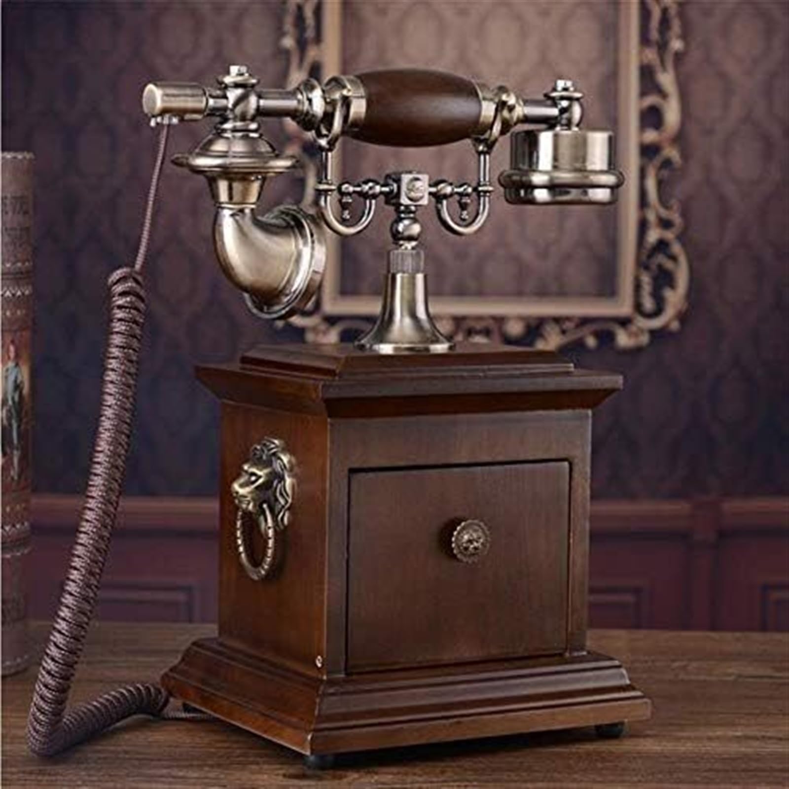 Teléfono Retro, teléfono Vintage, teléfono Antiguo de Madera Maciza, Dial Giratorio, teléfono Retro Antiguo, teléfono Fijo Chino for el hogar y la Oficina