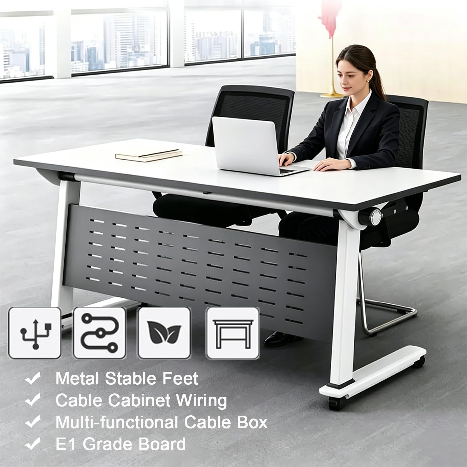 Modularer, klappbarer Konferenztisch mit Rollen, platzsparender Klapptisch für Büro, Seminar und Sitzungssaal (4, 140 x 59,9 x 75,2 cm)