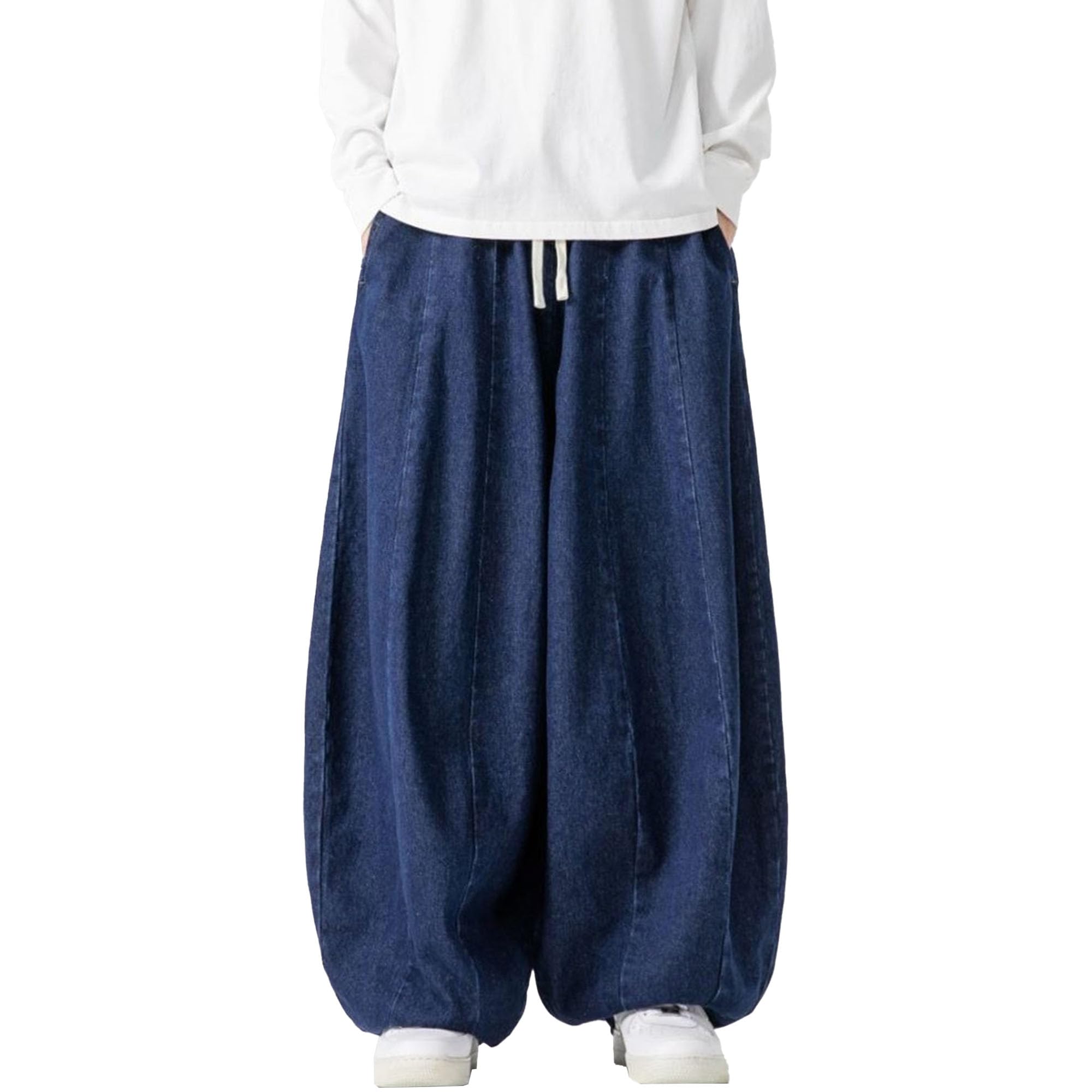 Maiyifu-GJ Men's Wide Leg Big Tall Jeans Straight Leg Fashion Denim Pants Relaxed Fit Hip Hop Casual Jean Trousers (Dark Blue,Large)