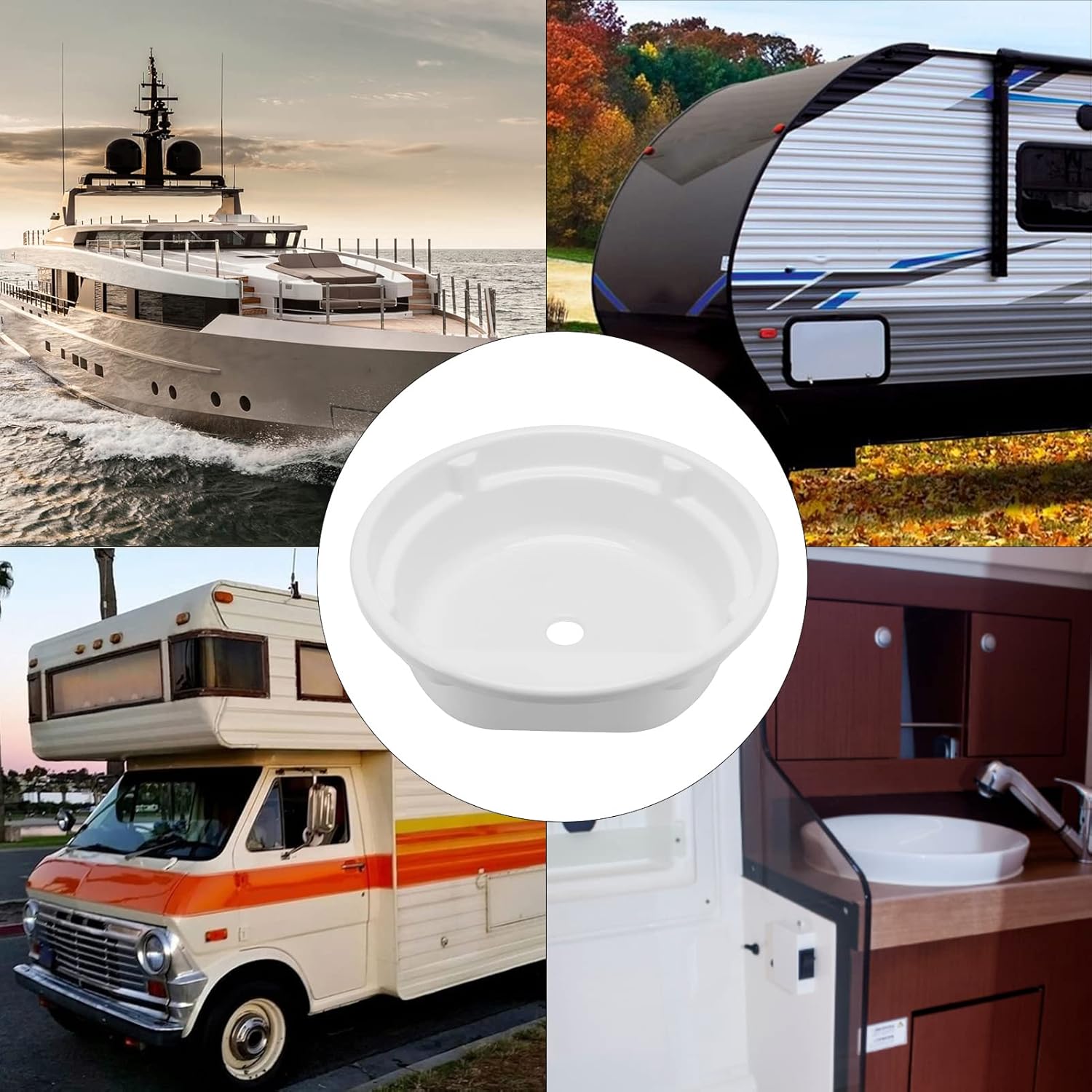 Round RV Bathroom Vessel Sink, Acrylic Vanity Bowl 430x140mm, White Large Capacity - Durable Material, Easy to Clean, Ideal for Camper and Caravan Bathrooms