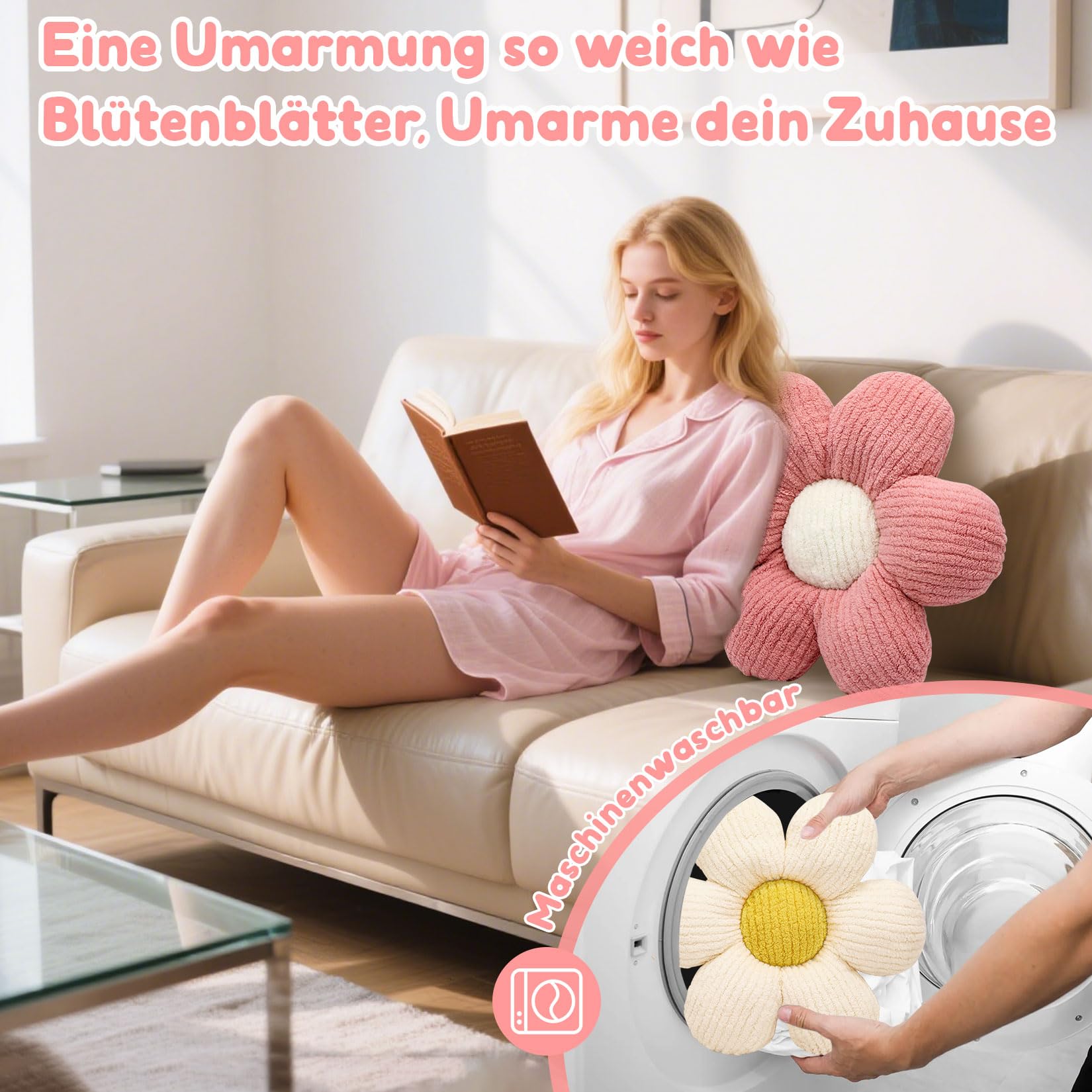 Idota 2 Stück Blumenkissen, 40 x 40 cm Kissen Blumen Niedliche Dekor Kissen Kinderzimmer Tatami Blumenförmiges Blumensitzkissen Plüsch Bodenkissen Weiches Blütenblattkissen für Auto Bett Sofa Boden