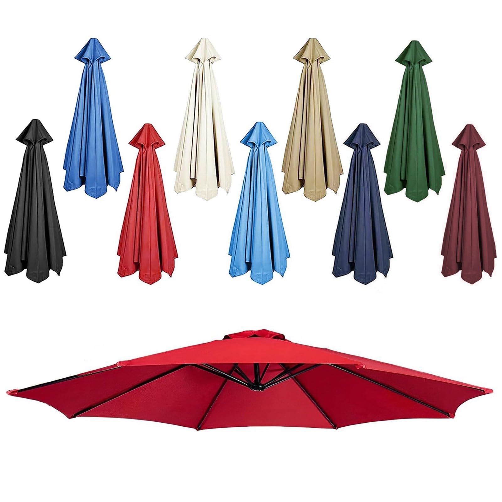DPAOZPO Outdoor Table Umbrella Replacement Canopy (Canopy Only), Replacement Parasol Canopy, Round Replacement Parasol Top Cover, For Garden Backyard Pool (Color : Red, Size : 2.7m/8.8ft 6Rib)
