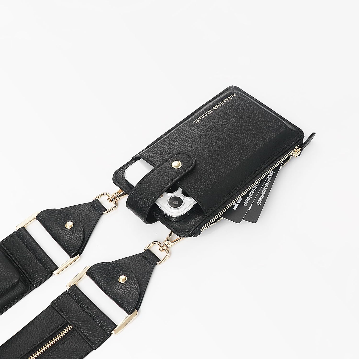 Alexander Michael Multi-Purpose Functionality Strap and Universal Phone Holder Set. Suitable for Every Type of Phone, Purse, Handbag, and Luggage (Black, One Size)