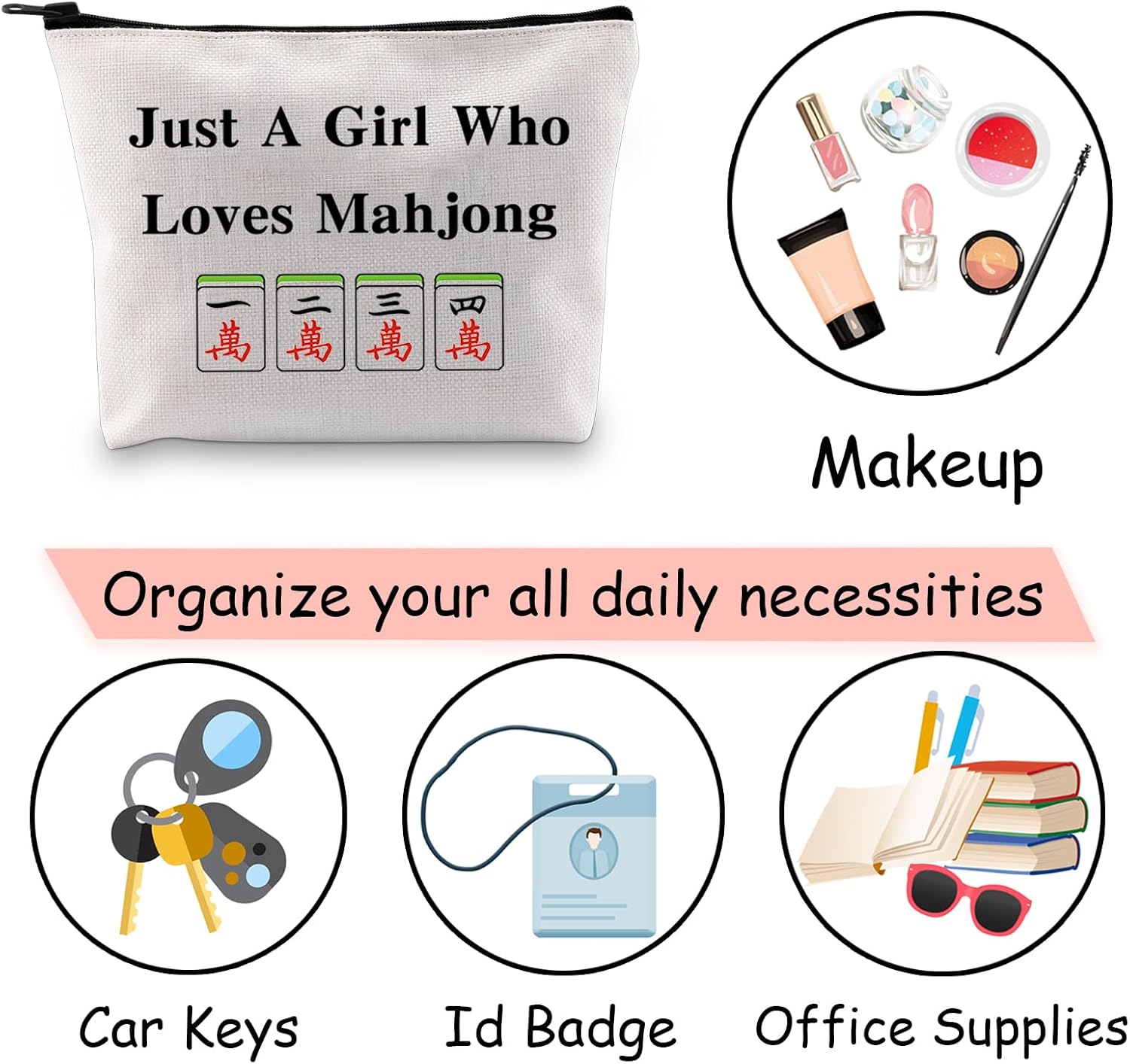JXGZSO Lucky Mahjong Tiles Bag - Just A Lady Who Loves Mahjong Board Game Storage Bag