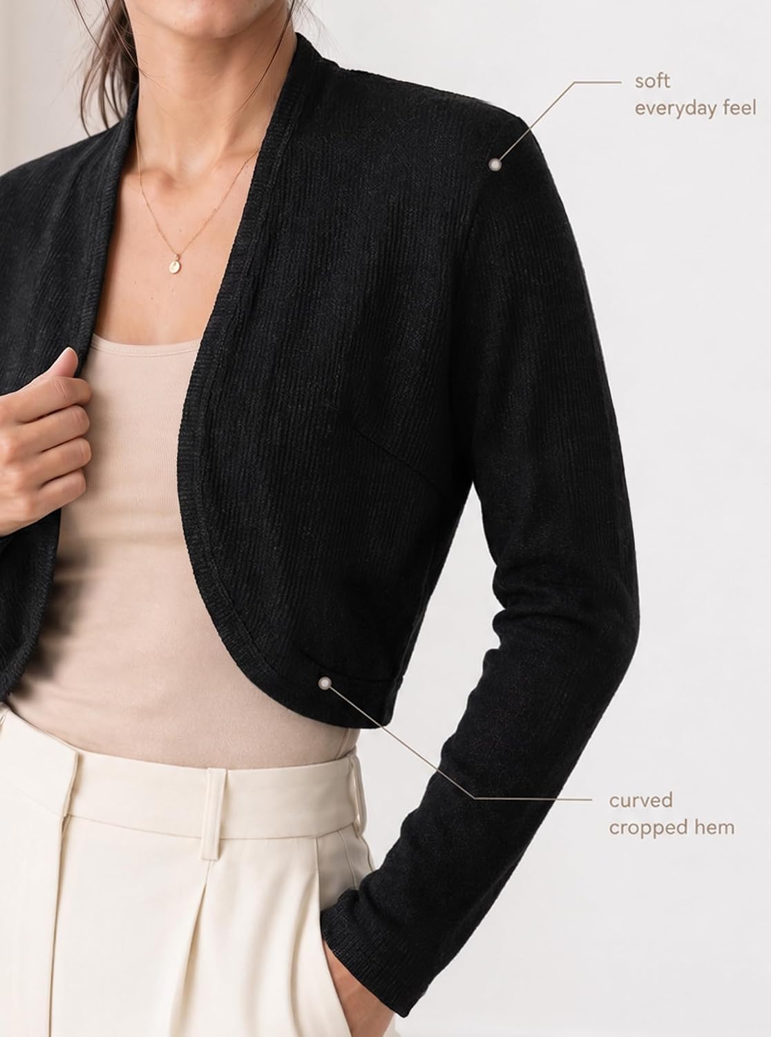 Remidoo Women Cropped Cardigan Long Sleeve Bolero Shrug Open Front Loose Top