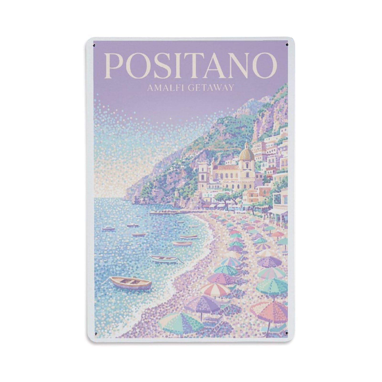 Vintage Travel Positano Italy Getaway Metal Tin Sign Plaque Wall Decor for Cafe, Club Bar, Office, Garden Metal Poster 8x12Inch