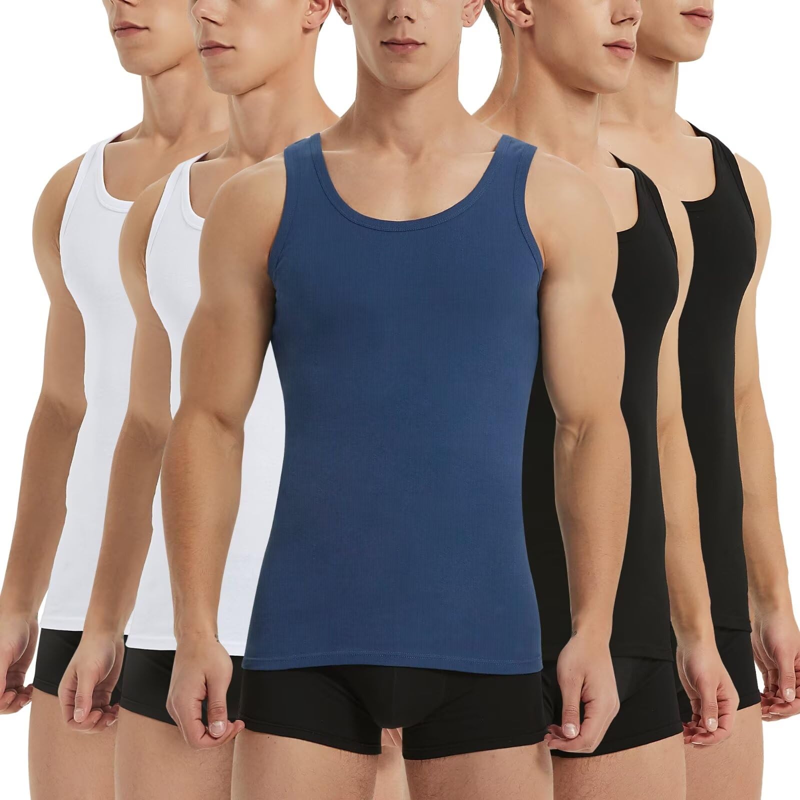 IceReco Canottiera Uomo 100% Cotone (Pacco da 5) Canotta Uomo Palestra Running Sportive Canottiere, Bianco Nero Grigio Marino Oliva, S-5XL