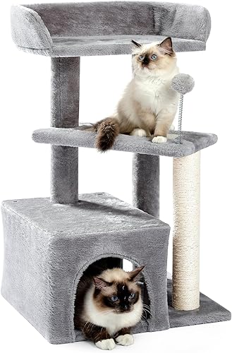Made4Pets - Árbol para gatos, alfombra gris para gatos de interior, bonito condominio de madera con poste rascador y almohadilla, 27 pulgadas,