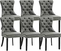 Vista 54 de KCC Juego de 6 sillas de comedor de terciopelo, silla de comedor tapizada de alta gama con respaldo acolchado, anillo de tracción de cabeza de Beige