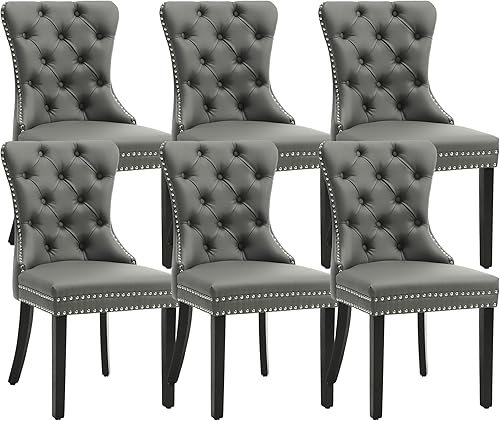 Miniatura 54 de KCC Juego de 6 sillas de comedor de terciopelo, silla de comedor tapizada de alta gama con respaldo acolchado, anillo de tracción de cabeza de