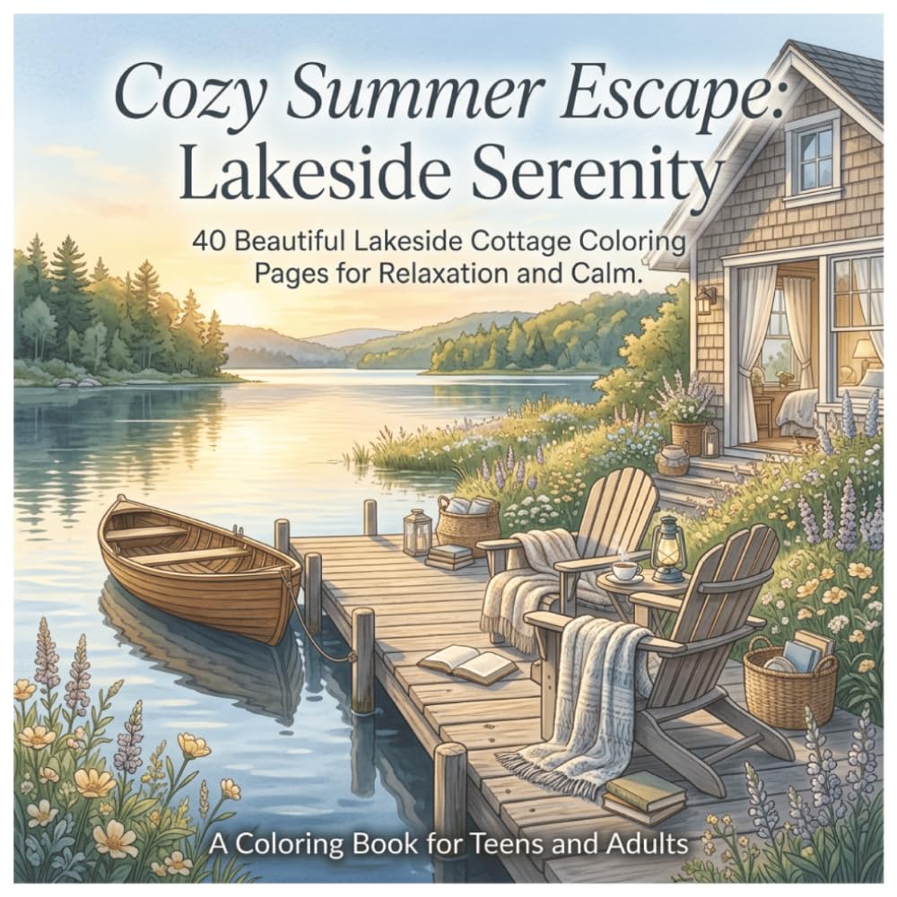 Cozy Summer Escape: Lakeside Serenity - 40 Beautiful Lakeside Cottage Coloring Pages for Relaxation and Calm: A Coloring Book for Teens & Adults (Cozy ... A Coloring Book Series for Teens and Adults)