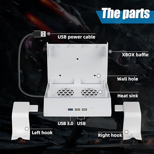 Miniatura 6 de Wall Mount Cooling Fan for Xbox Series S with 2 Fan and 3 USB Port Xbox Series S Wall Mount Kit with Controller Holder & Headphone Hanger Wall Mount