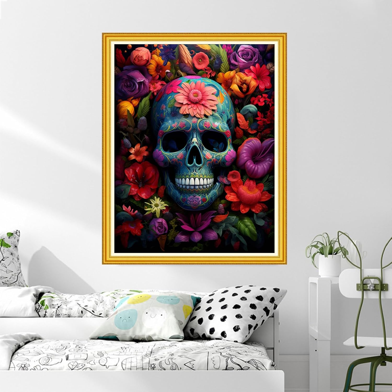 DMCVIVR Stamped Cross Stitch Kits for Beginners Adults Needlepoint Kits for Beginners Embroidery Kits for Adults Crossstitch Kit for Beginners 11CT-Skeleton Colorful Flower 16x20 inch, ArtKits13