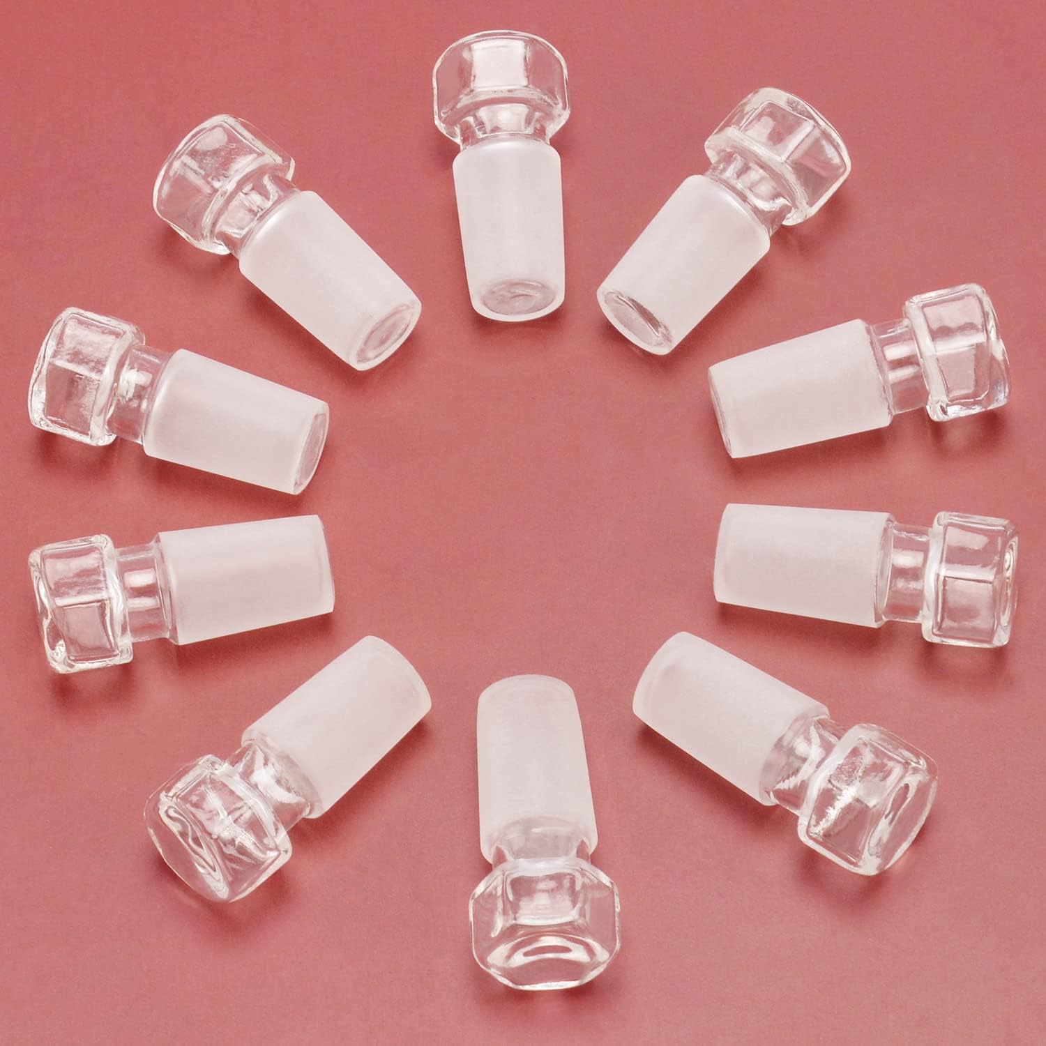 BorinGlass Hex Head Hollow Glass Stopper, (10-Pack) Hexagonal Head Glass Lab Hollow Stopper for 14/20 Standard Taper Joint Stopper Outer Joint Glass with Closed Bottom