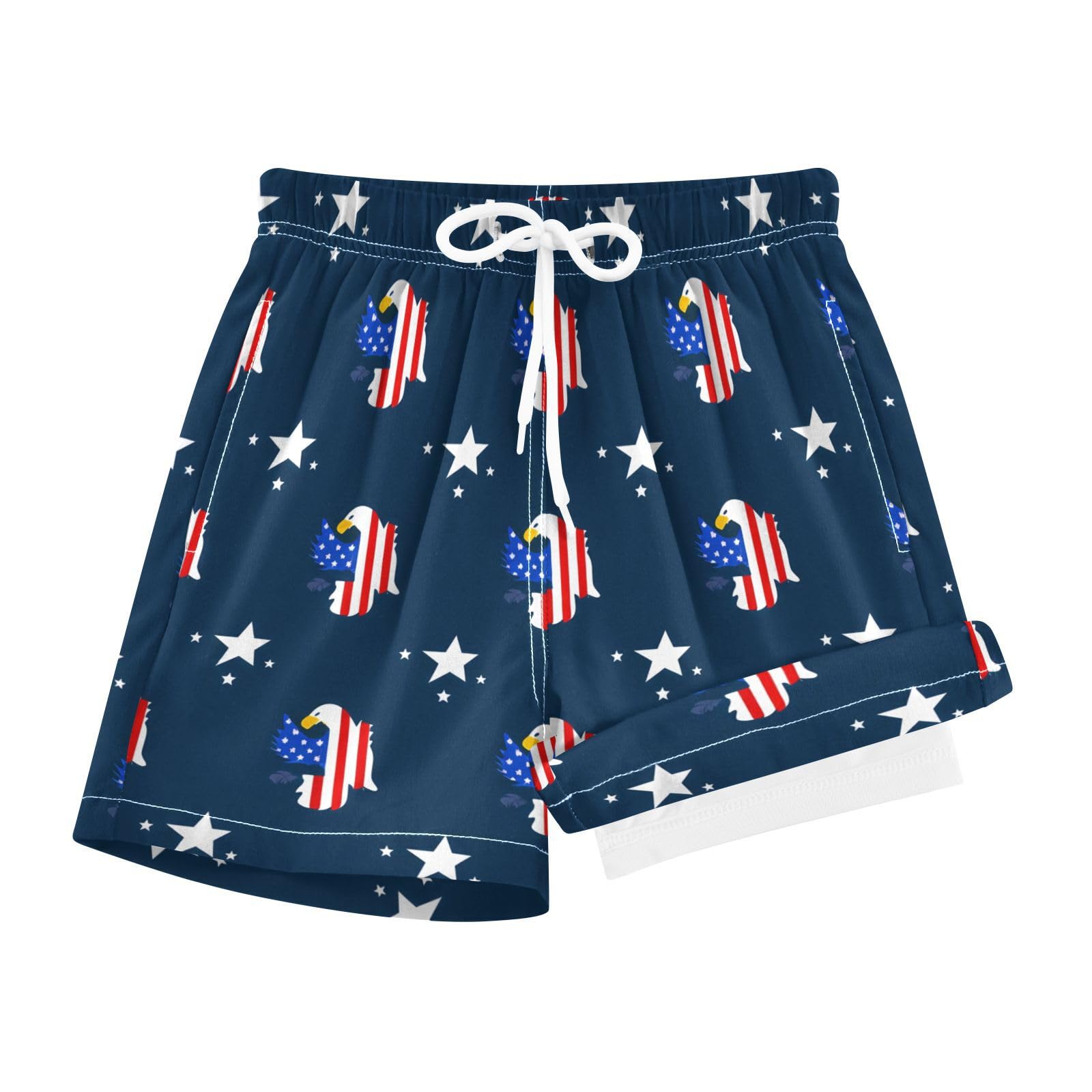 YANENDIE Boy Swim Trunks with Compression Liner Independence Day Boys Swim Shorts Quick Dry Beach Shorts