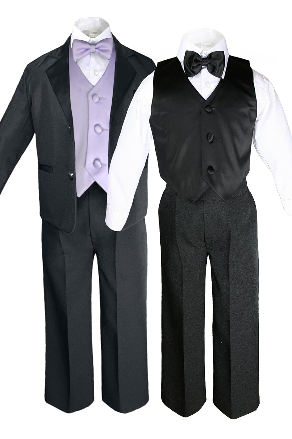 7pcs Boys Black Suits Tuxedo with Satin Lilac Bow Tie Vest Set (S-20) (6)
