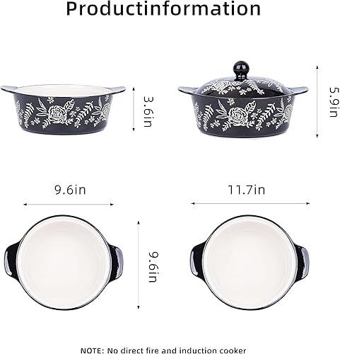 Miniatura 28 de Wisenvoy Plato de cazuela con tapa Cazuela Platos Para Horno Horno Platos Para Horno Plato De Horno De Cerámica Azul,Azul oscuro,Negro