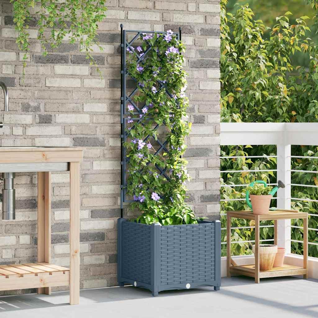 Jardinera de plástico gris claro, 40 x 40 x 143 cm, jardinera para exteriores, balcón, terraza, con resistencia a las heladas y almacenamiento de agua para hierbas y plantas