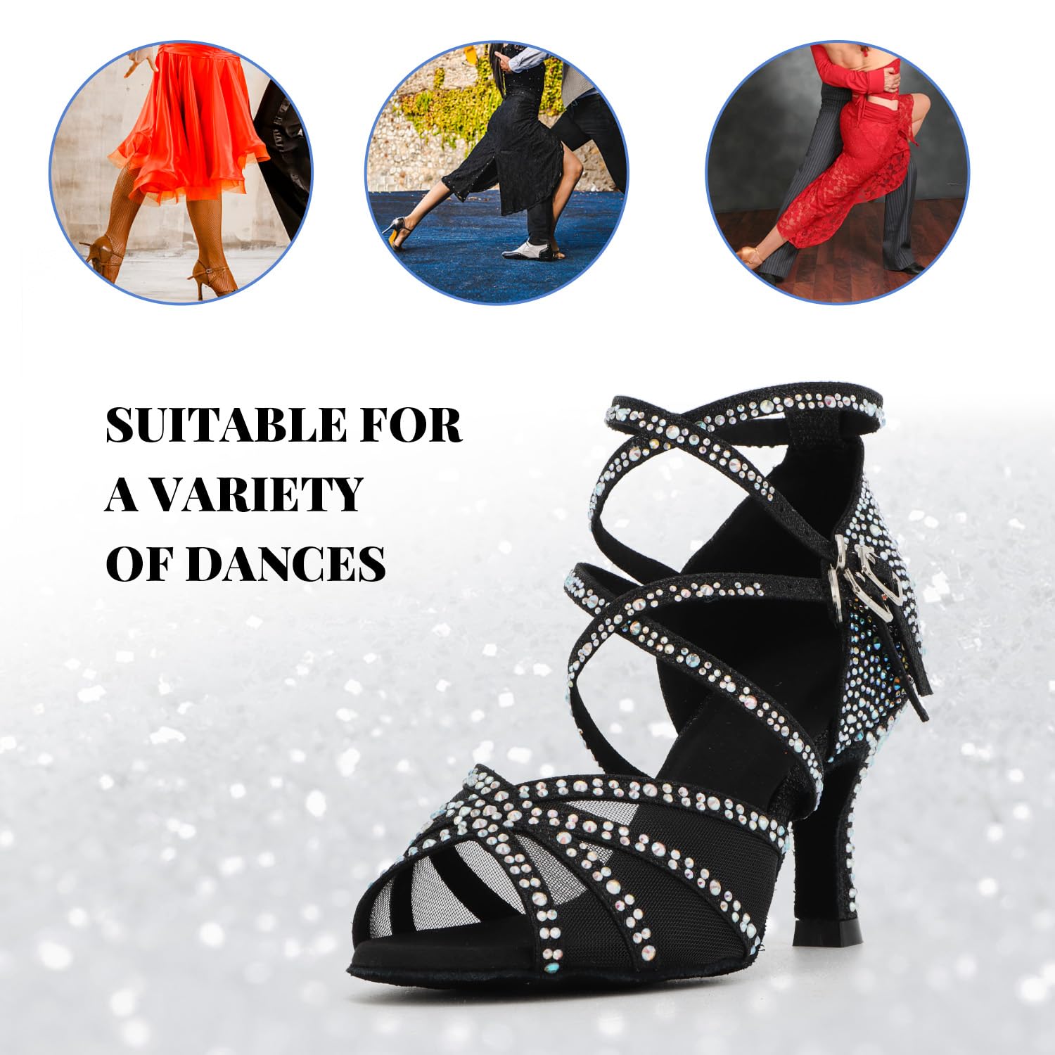 Scarpe da Ballo Latino Salsa con Strass Donna Scarpe da Ballo da Sala Tango Kizomba Bachata Danze al Coperto 1057-2