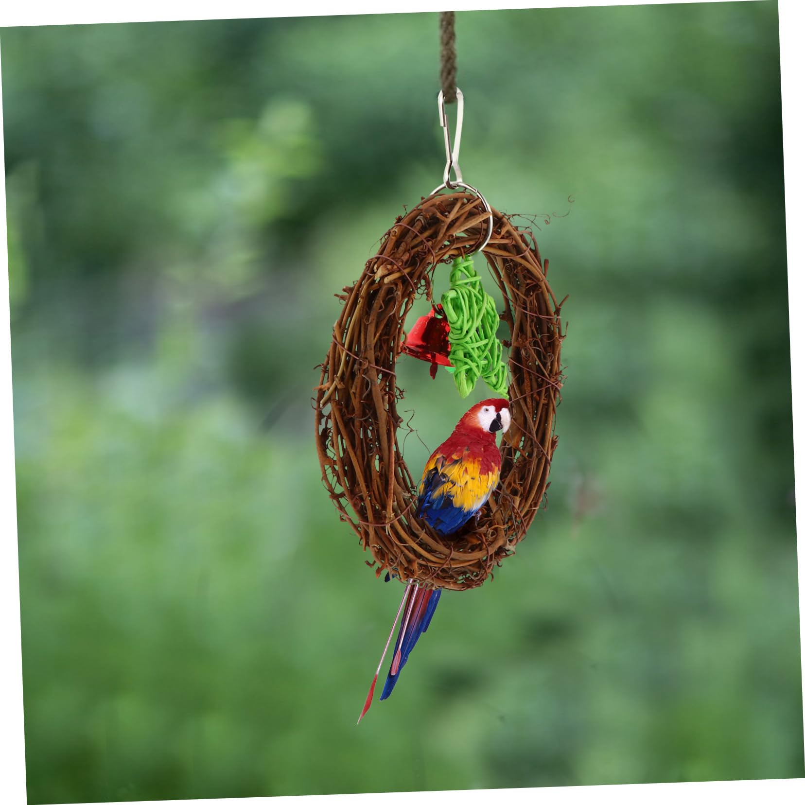 Beaupretty 3pièces Cage à Oiseaux avec Jouet Rattan pour Perruches Et Perroquets Balancement avec Cloches Et Décoration Murale Naturelle