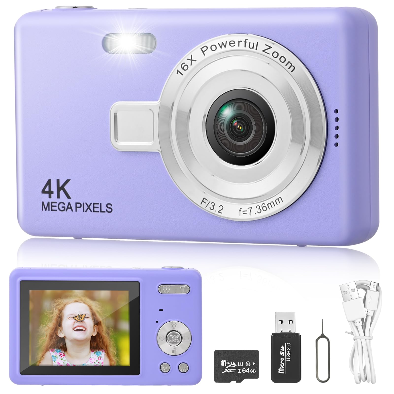Appareil Photo Cadeau Enfant Appareil Photo Numérique 40MP - Écran 2.4" - Zoom 8x - Carte 64Go - Pour Enfants Et Débutants - Gris Caméra Compacte 40MP