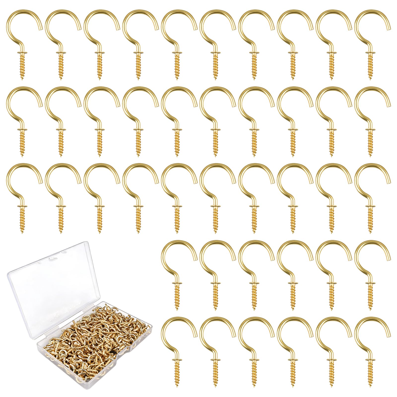 HIKPACKER 240 Pezzi Ganci a Vite, Gancio a Vite per Legno | con Scatola, per Piante, Tazze, Decorazioni Artistiche, Chiavi, Decorazione Natalizia, per Casa Ufficio (Oro)