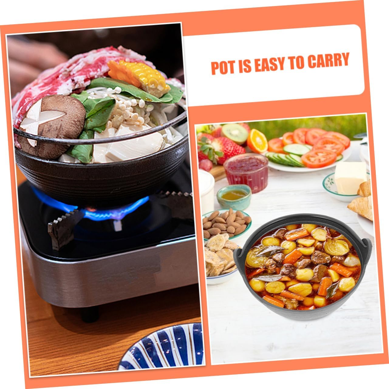 KICHOUSE Outdoor Cast Iron Cauldron Pot Versatile Non Stick Cooking Pot for Camping Picnics Home Use Spacious Design for Stews Soups More Portable Handle for Easy Carrying