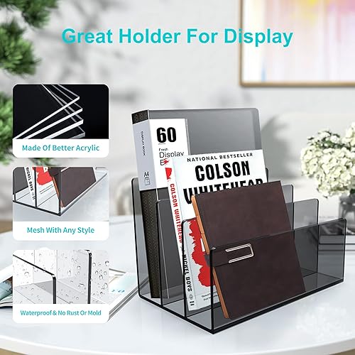 Miniatura 5 de Boloyo Soporte de Archivos Acrílico, 1 Pieza 3 Secciones Organizador de Archivos Transparente Negro Clasificador de Cartas de Correo Soporte de