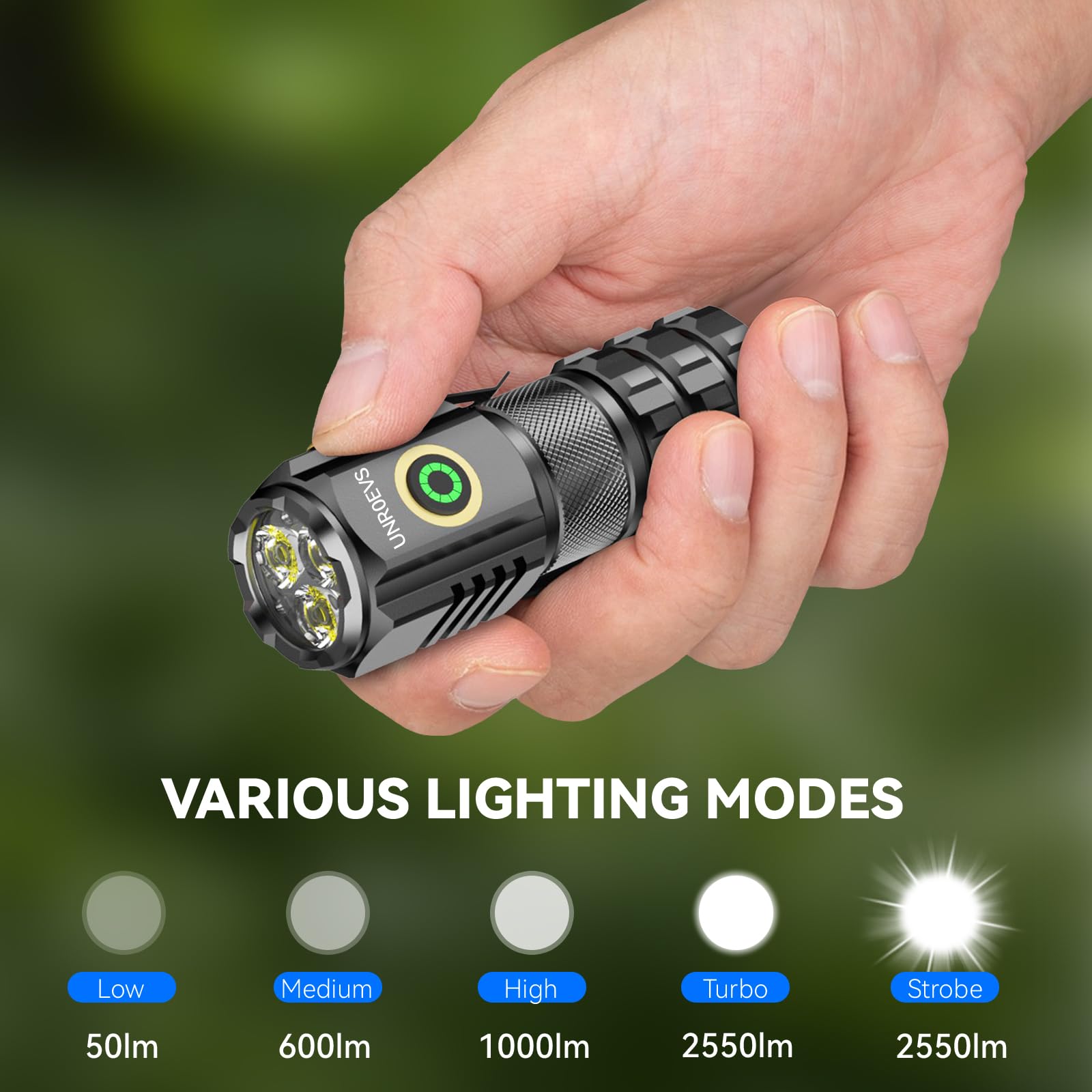 UNROEVS XC06 Mini linterna recargable, linterna de bolsillo con imán, linterna compacta pequeña superbrillante, 5 modos de linterna EDC para camping, emergencia.