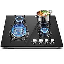 TopStrong Piano Cottura 4 Fuochi Gas, Piano Cottura Gas Vetro Incasso, Protezione Flame-Out, Gas Naturale, Propano, 8060W, Nero, 220-240V