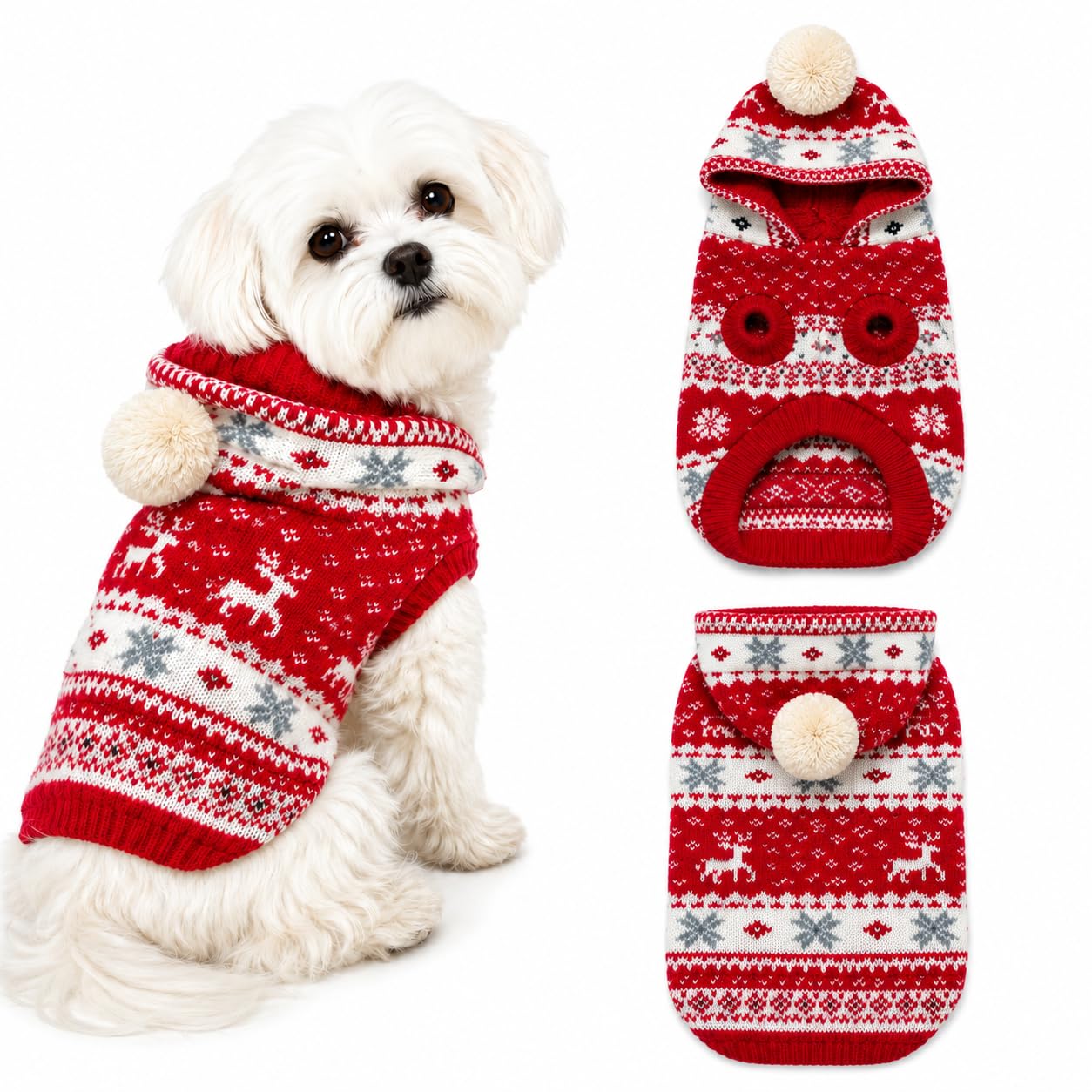 Fenralomi Dog Christmas Sweater Hooded Dog Jumper Warm Knitted Winter Coat