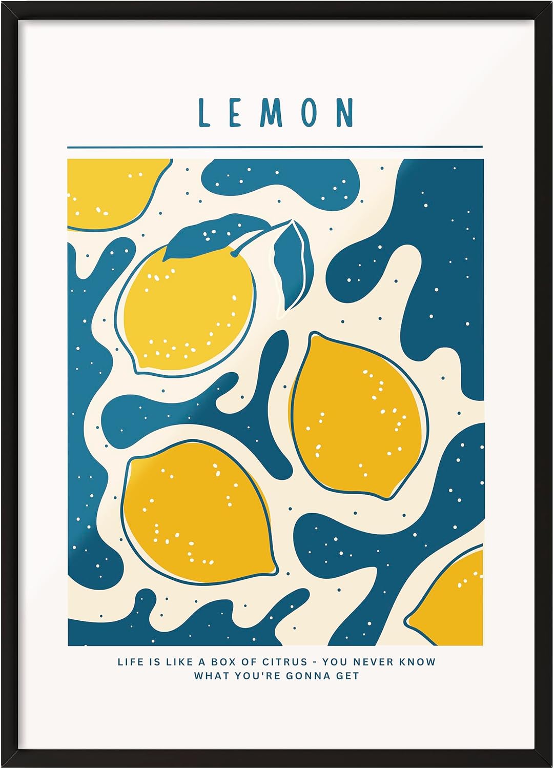Zestia Siyah Çerçeveli Tablo, Limon Deseni, Mutfak Dekoru, Retro Stil Poster No: 106618 50 x 70