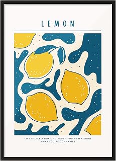 Zestia Siyah Çerçeveli Tablo, Limon Deseni, Mutfak Dekoru, Retro Stil Poster No: 106618 50 x 70