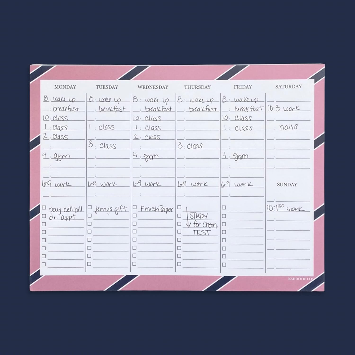 Weekly Planner Notepad by Kahootie Co- Daily Agenda and To-Do List, Large 8.5" x 11" Desk Pad, 50 Undated Pages For Work, School and Personal Organization (PINK)