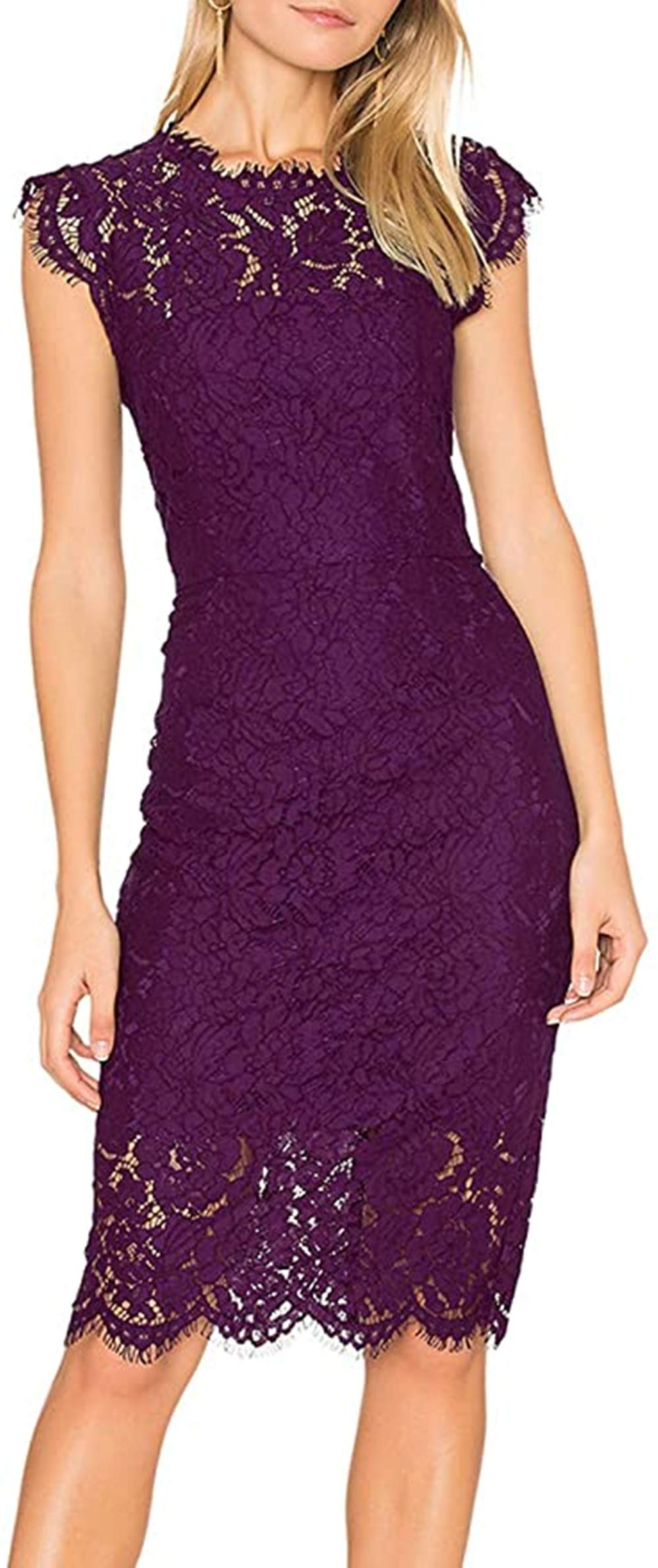 Women's Sleeveless Floral Lace Slim Evening Cocktail Mini Dress for Party DM261 (XXL, Purple)…