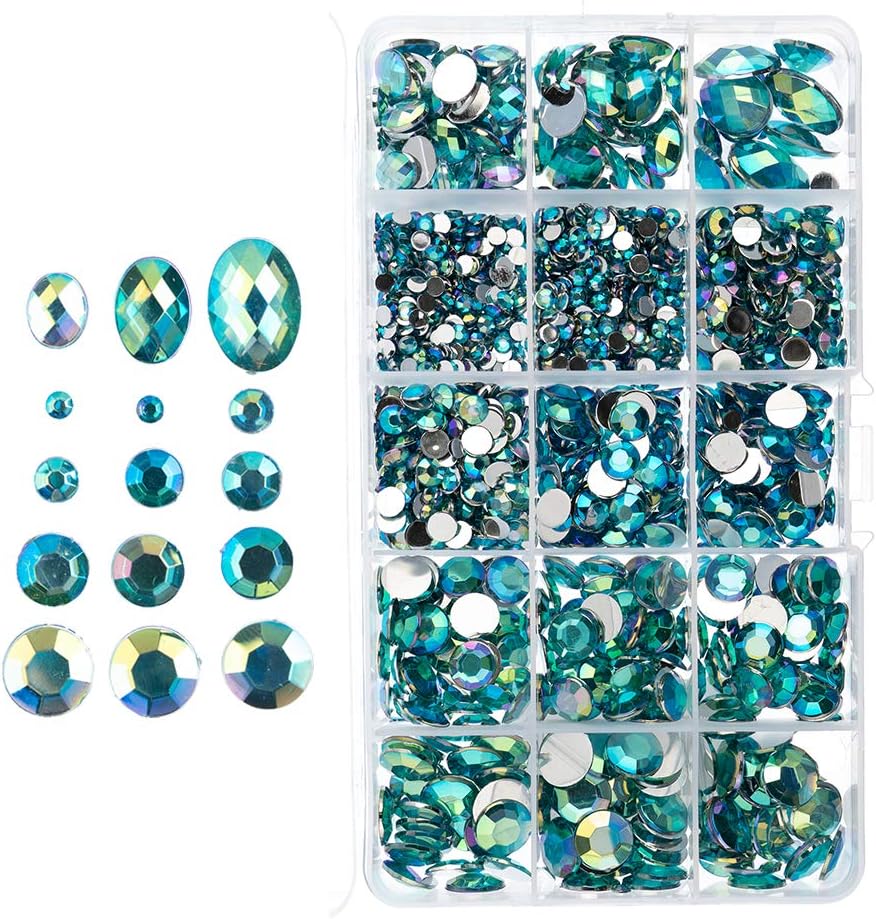 John Bead 1000pcs Assorted Sizes Round and Oval Acrylic Flat Back Rhinestone Box 77g Crystal AB for DIY Crafts Nail Face Art Clothes Shoes Bags