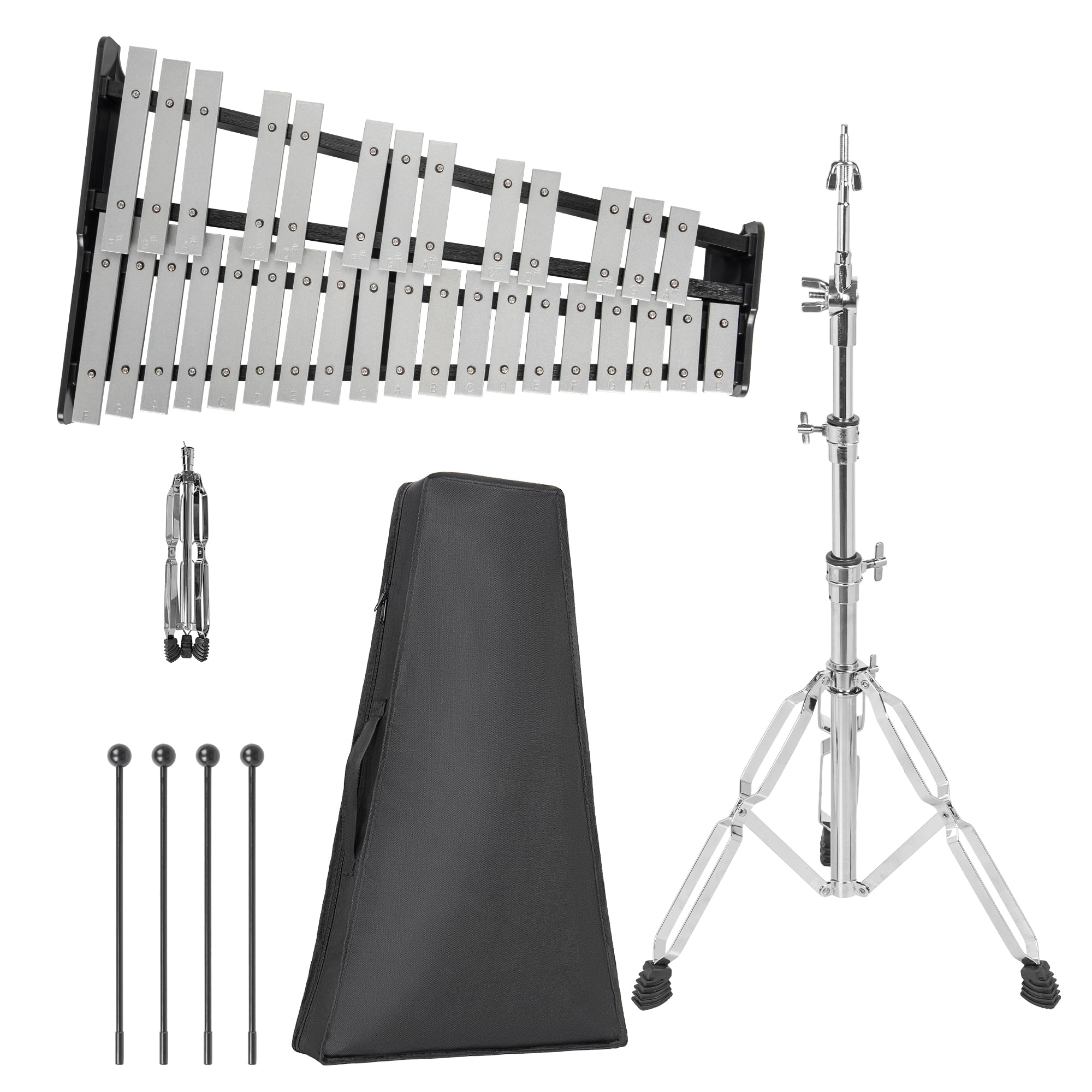 OUUTMEE Xylophone Glockenspiel à 32 Notes Pliable avec support Réglable en Hauteur, Glockenspiel avec 4 Maillets et Un Sac de Transport pour Enfants et Adultes, Instrument de Percussion Professionnel